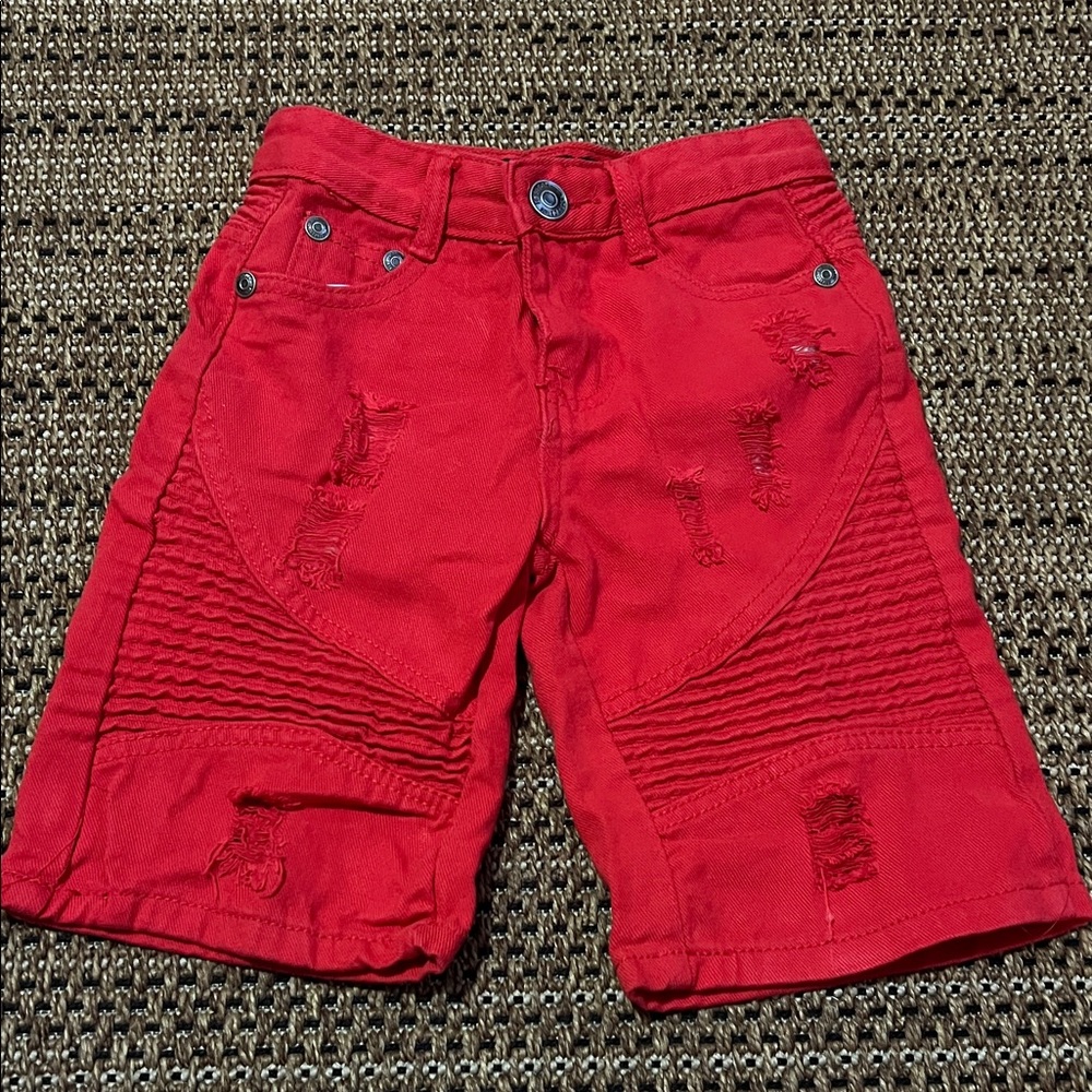 Vibrant Distressed Red Kids Shorts